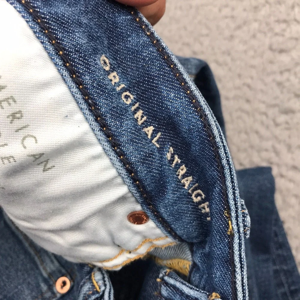 American Eagle Jeans Mens 34x32 Original Straight Stretch Stone Wash Denim NEW